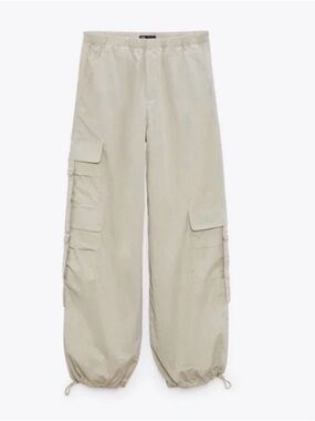 Zara Parachute Cargo Pants Beige Cream size Small Womens